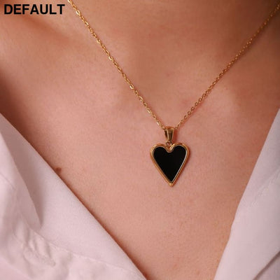 18k Gold & Shell Love Pendant Necklace - Green Malachite Black - Elegant Titanium Steel Jewelry for Women Sterling