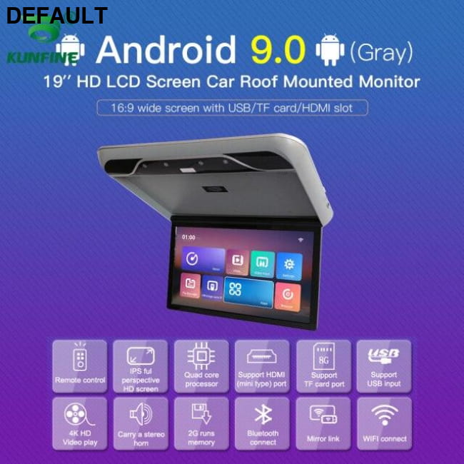 19 Inch Display Digital Android 9.0 Car Roof Monitor LCD Flip Down Screen Gray Ceiling & Headrest Monitors Electronics