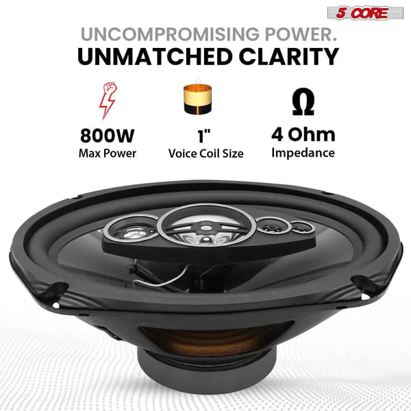 5Core 6x9 Car Speaker 800W 4Ohm 2 Way Coaxial W Super Tweeter Universal Fit For Vehicle