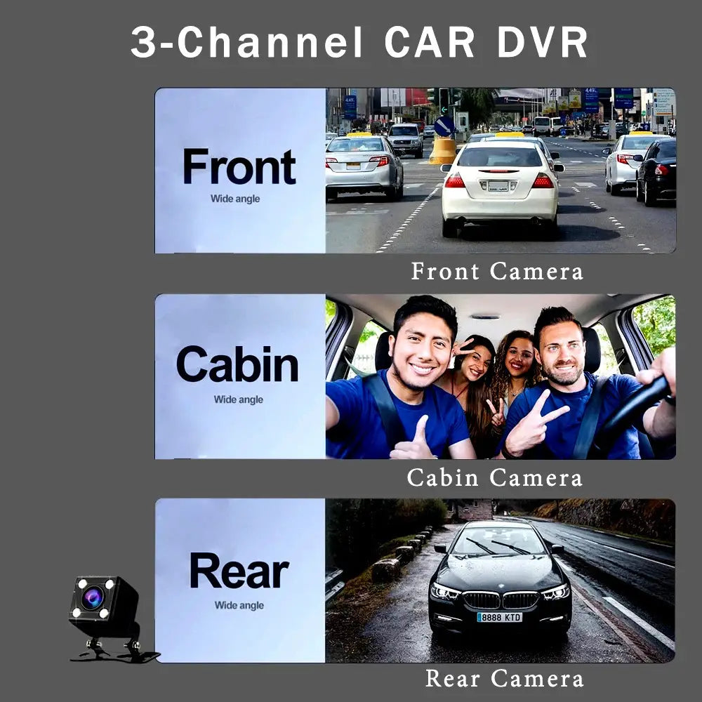 HD 1080p Driving Recorder Three-lens Same Display