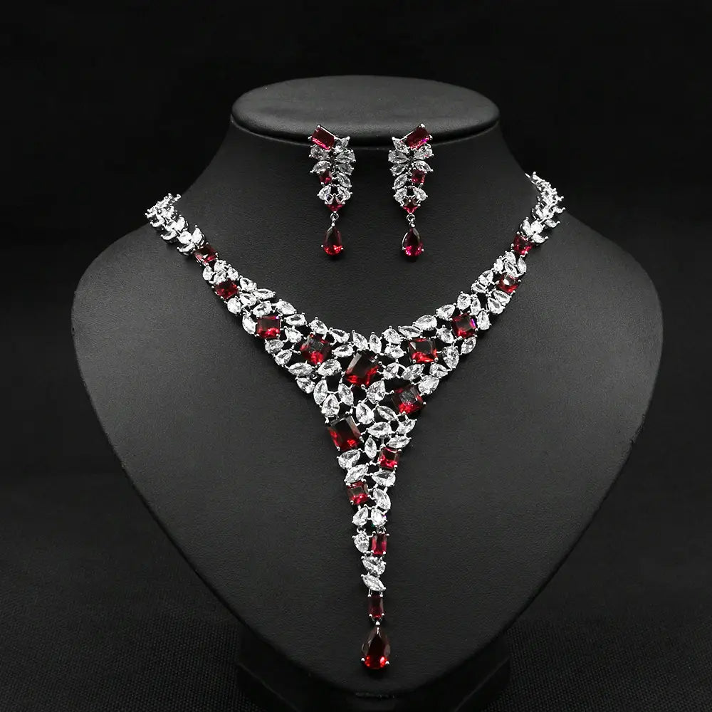 Colorful Zircon Necklace Set Wedding Dress Earring Accessories