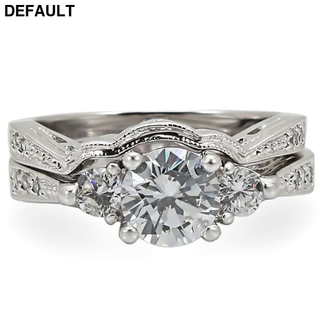 1W002 - Rhodium Brass Ring with AAA Grade CZ in Clear 5 Sterling Silver Rings