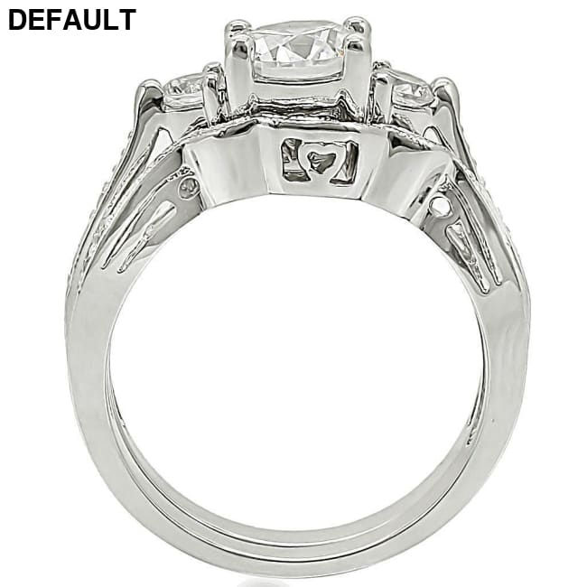 1W002 - Rhodium Brass Ring with AAA Grade CZ in Clear 5 Sterling Silver Rings