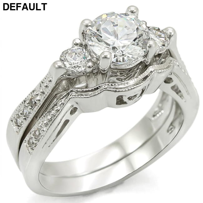 1W002 - Rhodium Brass Ring with AAA Grade CZ in Clear 5 Sterling Silver Rings - Best Selling Products