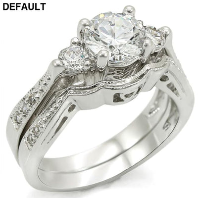 1W002 - Rhodium Brass Ring with AAA Grade CZ in Clear 5 Sterling Silver Rings