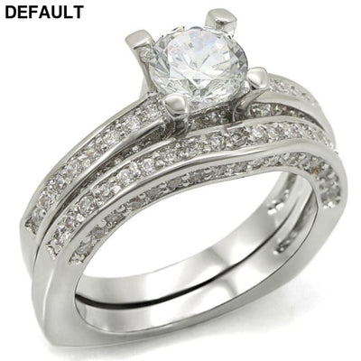 1W004 - Rhodium Brass Ring with AAA Grade CZ in Clear 6 Sterling Silver Rings