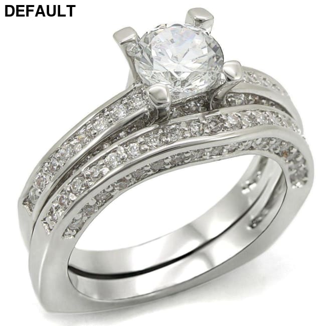 1W004 - Rhodium Brass Ring with AAA Grade CZ in Clear 9 Sterling Silver Rings