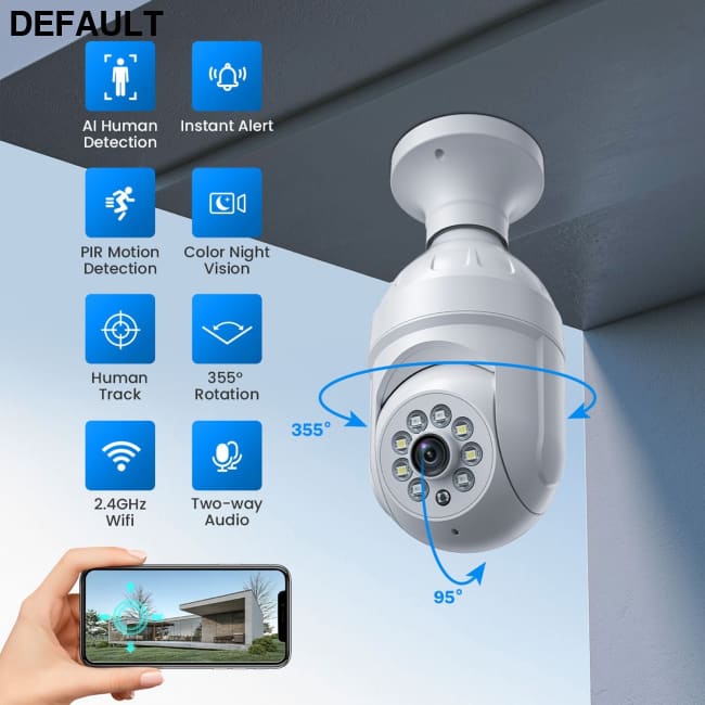 2.4Ghz Light Bulb Security Camera; Human Detection And Track; Color Night Vision; Instant Alert; 1080P Wireless Wi-Fi