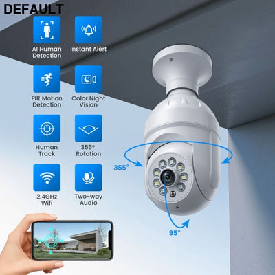 2.4Ghz Light Bulb Security Camera; Human Detection And Track; Color Night Vision; Instant Alert; 1080P Wireless Wi-Fi