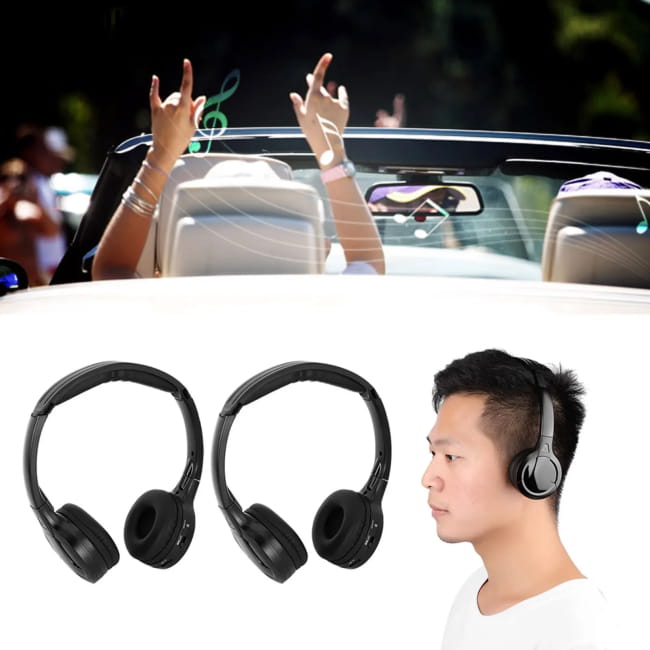 2 Channel Car Headrest DVD Infrared IR Stereo Audio Headphones A Wireless