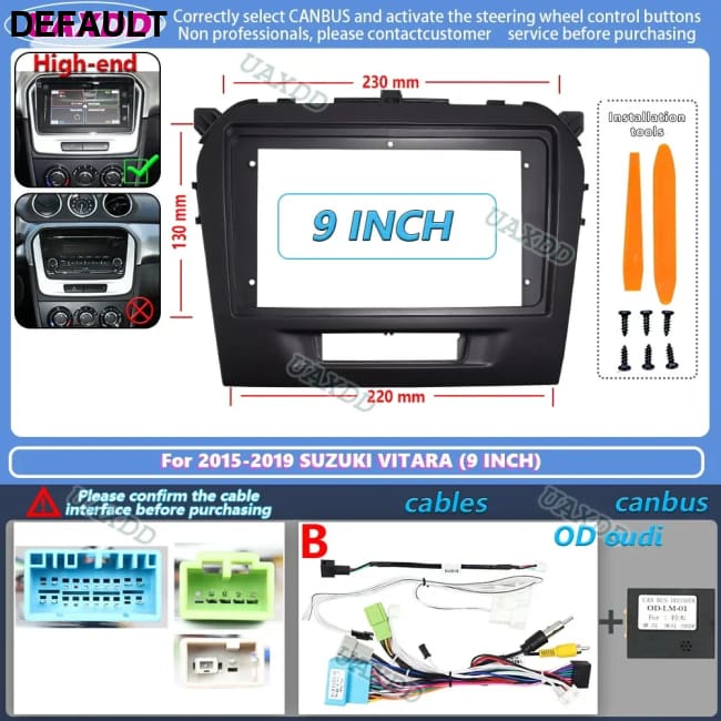 2 din 9 inch Car Radio installation DVD GPS Plastic Fascia Panel frame For SUZUKI Vitara 2015-2019 Dash Mount Kit cable