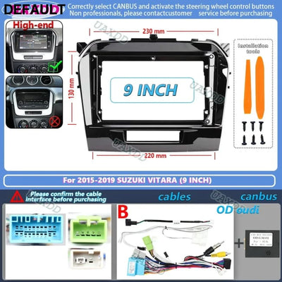 2 din 9 inch Car Radio installation DVD GPS Plastic Fascia Panel frame For SUZUKI Vitara 2015-2019 Dash Mount Kit cable