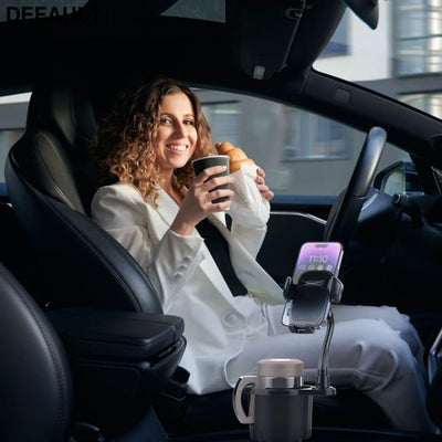 2 In 1 Car Cup Phone Holder Automotive Drink with 360° Rotating Gooseneck Mount Adjustable Base Fit for Most Phones