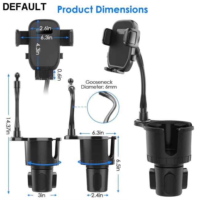2 In 1 Car Cup Phone Holder Automotive Drink with 360° Rotating Gooseneck Mount Adjustable Base Fit for Most Phones
