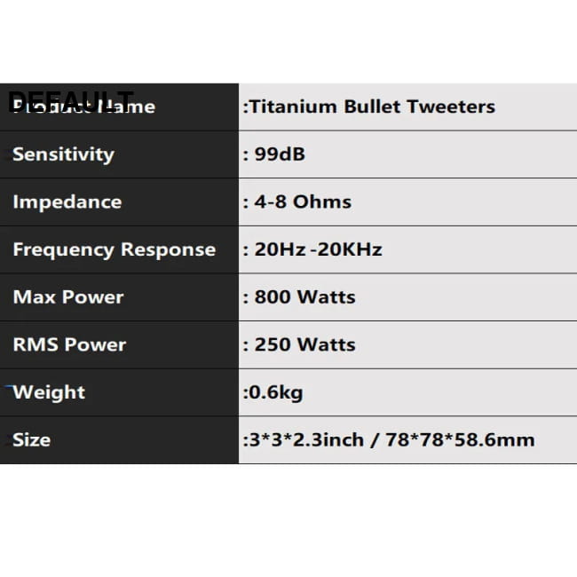 Pair of 3 Inch 800W Full Range Titanium Tweeter Automotive Speakers CHINA Car Tweeters
