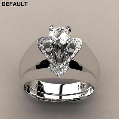 2 Pcs/Set Luxury AAA White Zircon Heart Wedding Double Rings For Women Designer Female Jewelry Engagement Party