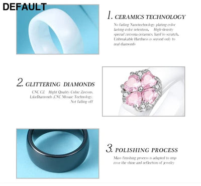 2019 New Wedding Rings Fashion Pink Flower Cubic Zirconia Engagement Ceramic Ring Jewelry For Women S925 Sterling