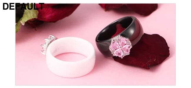 2019 New Wedding Rings Fashion Pink Flower Cubic Zirconia Engagement Ceramic Ring Jewelry For Women S925 Sterling
