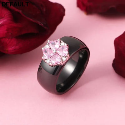 2019 New Wedding Rings Fashion Pink Flower Cubic Zirconia Engagement Ceramic Ring Jewelry For Women S925 Sterling