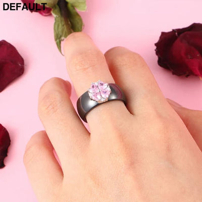 2019 New Wedding Rings Fashion Pink Flower Cubic Zirconia Engagement Ceramic Ring Jewelry For Women S925 Sterling
