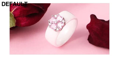 2019 New Wedding Rings Fashion Pink Flower Cubic Zirconia Engagement Ceramic Ring Jewelry For Women S925 Sterling