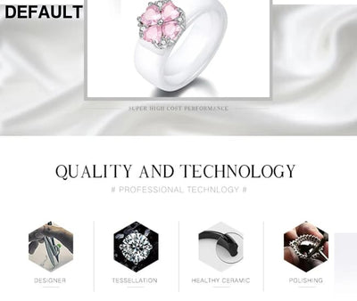 2019 New Wedding Rings Fashion Pink Flower Cubic Zirconia Engagement Ceramic Ring Jewelry For Women S925 Sterling