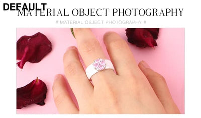 2019 New Wedding Rings Fashion Pink Flower Cubic Zirconia Engagement Ceramic Ring Jewelry For Women S925 Sterling