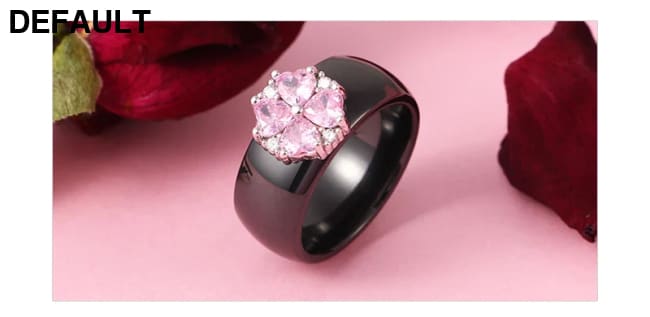 2019 New Wedding Rings Fashion Pink Flower Cubic Zirconia Engagement Ceramic Ring Jewelry For Women S925 Sterling