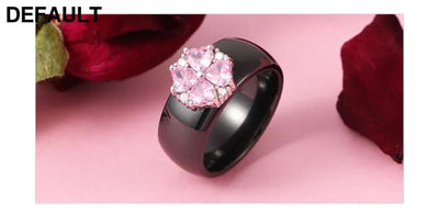 2019 New Wedding Rings Fashion Pink Flower Cubic Zirconia Engagement Ceramic Ring Jewelry For Women S925 Sterling