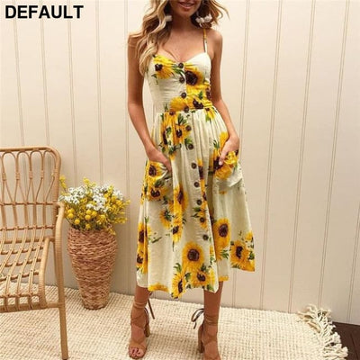 2019 New Women Print Floral Stripe Long dress Sexy V-Neck Sleevele Button Beach Casual Boho Midi Dress Plus Size 3XL