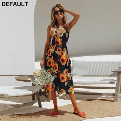2019 New Women Print Floral Stripe Long dress Sexy V-Neck Sleevele Button Beach Casual Boho Midi Dress Plus Size 3XL