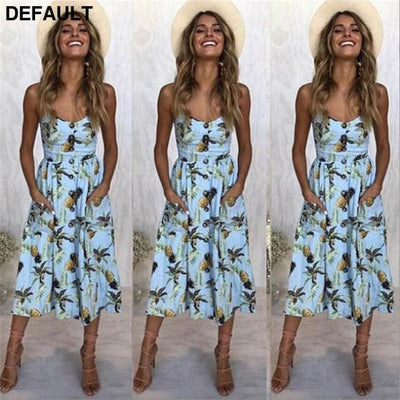 2019 New Women Print Floral Stripe Long dress Sexy V-Neck Sleevele Button Beach Casual Boho Midi Dress Plus Size 3XL