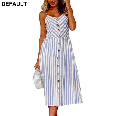 2019 New Women Print Floral Stripe Long dress Sexy V-Neck Sleevele Button Beach Casual Boho Midi Dress Plus Size 3XL