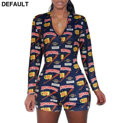 2020 Sexy Women Deep V-neck Bodycon Sleepwear Jumpsuit Button Bodysuit Shorts Romper Floral Leotard Long Sleeve Print