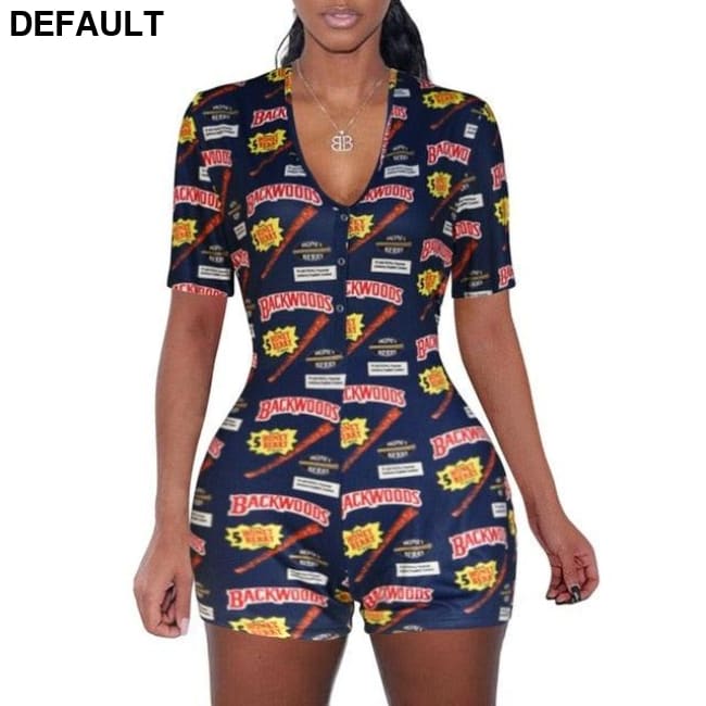 2020 Sexy Women Deep V-neck Bodycon Sleepwear Jumpsuit Button Bodysuit Shorts Romper Floral Leotard Long Sleeve Print