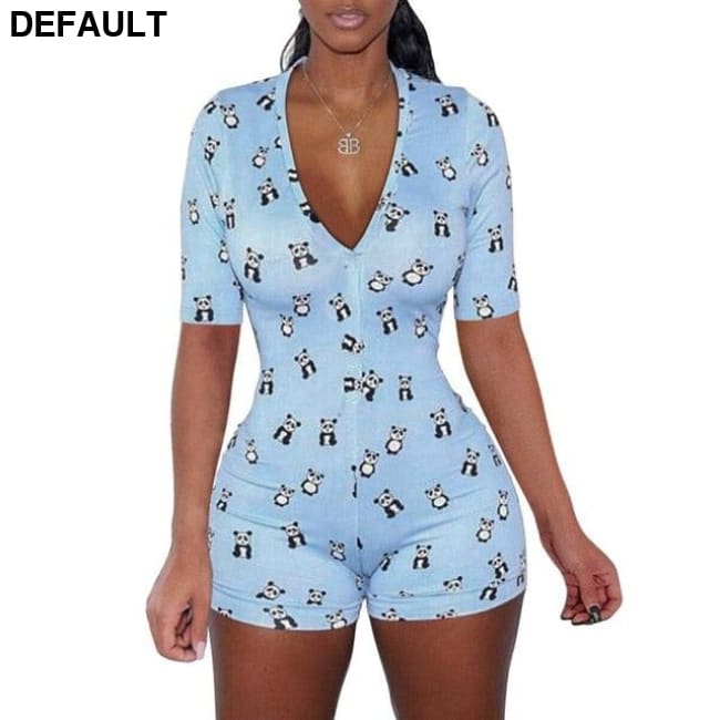 2020 Sexy Women Deep V-neck Bodycon Sleepwear Jumpsuit Button Bodysuit Shorts Romper Floral Leotard Long Sleeve Print