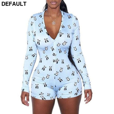 2020 Sexy Women Deep V-neck Bodycon Sleepwear Jumpsuit Button Bodysuit Shorts Romper Floral Leotard Long Sleeve Print