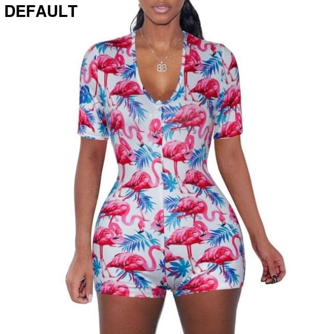 2020 Sexy Women Deep V-neck Bodycon Sleepwear Jumpsuit Button Bodysuit Shorts Romper Floral Leotard Long Sleeve Print