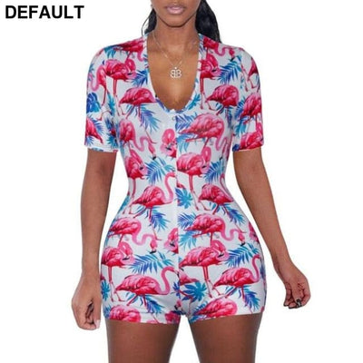 2020 Sexy Women Deep V-neck Bodycon Sleepwear Jumpsuit Button Bodysuit Shorts Romper Floral Leotard Long Sleeve Print