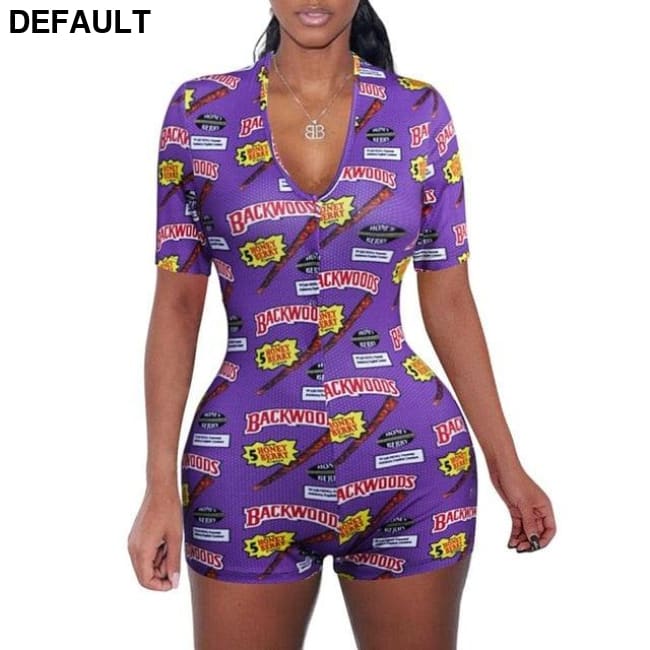 2020 Sexy Women Deep V-neck Bodycon Sleepwear Jumpsuit Button Bodysuit Shorts Romper Floral Leotard Long Sleeve Print