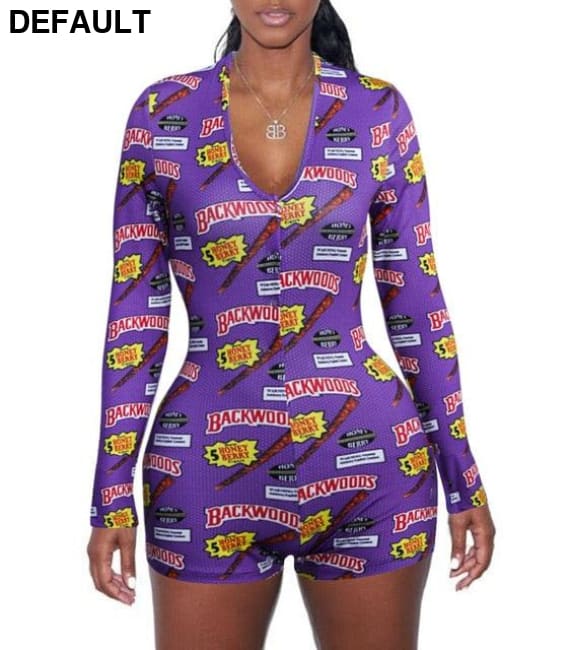 2020 Sexy Women Deep V-neck Bodycon Sleepwear Jumpsuit Button Bodysuit Shorts Romper Floral Leotard Long Sleeve Print