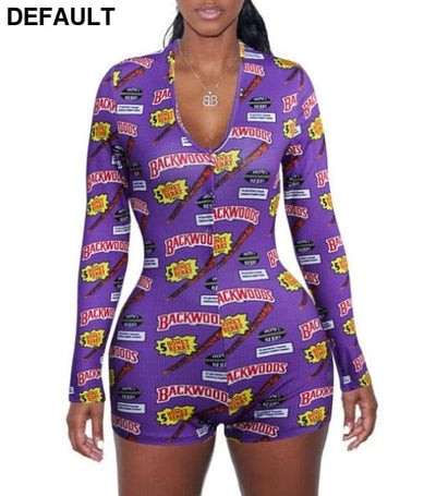 2020 Sexy Women Deep V-neck Bodycon Sleepwear Jumpsuit Button Bodysuit Shorts Romper Floral Leotard Long Sleeve Print