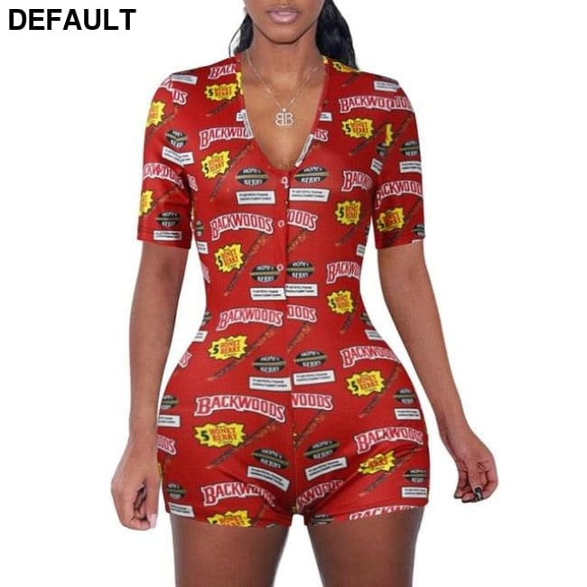 2020 Sexy Women Deep V-neck Bodycon Sleepwear Jumpsuit Button Bodysuit Shorts Romper Floral Leotard Long Sleeve Print
