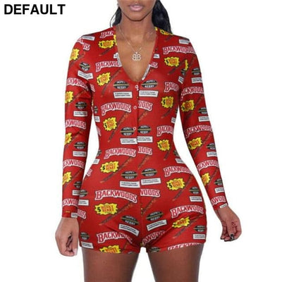 2020 Sexy Women Deep V-neck Bodycon Sleepwear Jumpsuit Button Bodysuit Shorts Romper Floral Leotard Long Sleeve Print