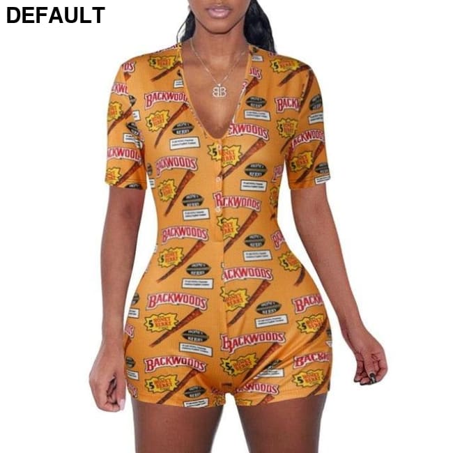 2020 Sexy Women Deep V-neck Bodycon Sleepwear Jumpsuit Button Bodysuit Shorts Romper Floral Leotard Long Sleeve Print