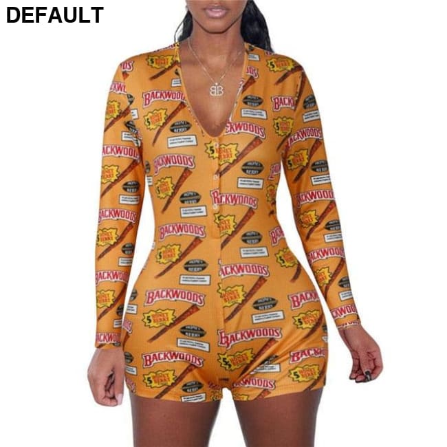 2020 Sexy Women Deep V-neck Bodycon Sleepwear Jumpsuit Button Bodysuit Shorts Romper Floral Leotard Long Sleeve Print
