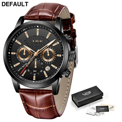 2023 New Mens Watches LIGE Top Brand Leather Chronograph Waterproof Sport Automatic Date Quartz Watch For Men Relogio