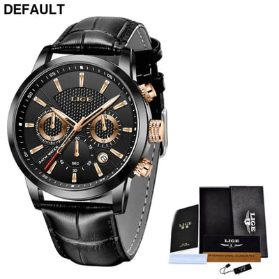 2023 New Mens Watches LIGE Top Brand Leather Chronograph Waterproof Sport Automatic Date Quartz Watch For Men Relogio