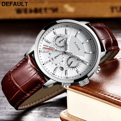 2023 New Mens Watches LIGE Top Brand Leather Chronograph Waterproof Sport Automatic Date Quartz Watch For Men Relogio