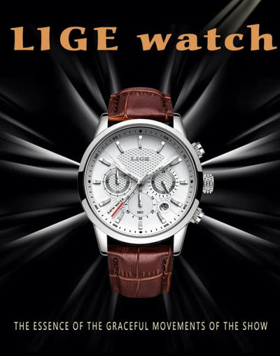 2023 New Mens Watches LIGE Top Brand Leather Chronograph Waterproof Sport Automatic Date Quartz Watch For Men Relogio